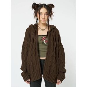 MINGA LONDON  Eli Brown Zip Up Cable Knit Cardigan Womens S/m